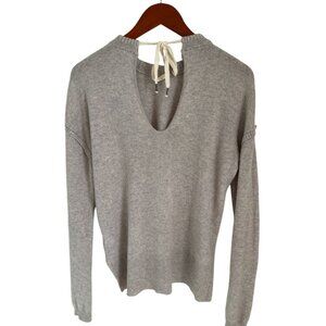 Gray Duffy 100% Cashmere Knit Sweater With Back Tie Detail & High-Low Hem